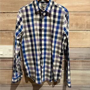 Express Blue and Black Casual Button Down Shirt Size L